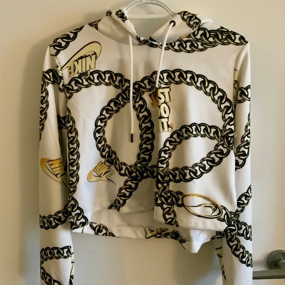 Nike White Icon Clash Cropped Oversized Chain Print Hoodie - Picture 6 of 6